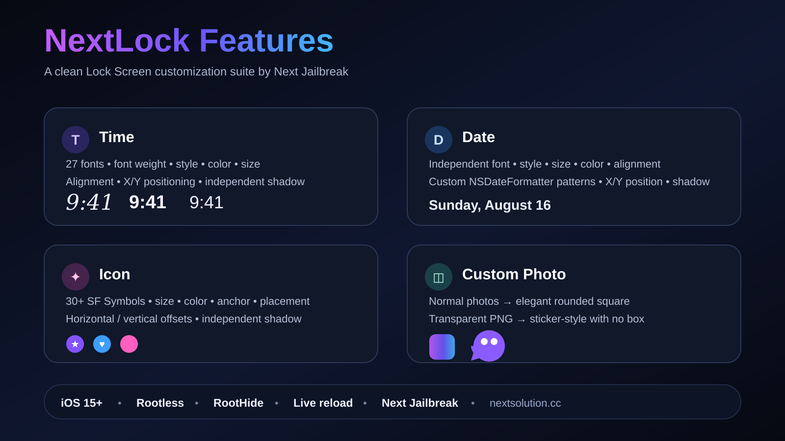 NextLock complete feature and settings overview