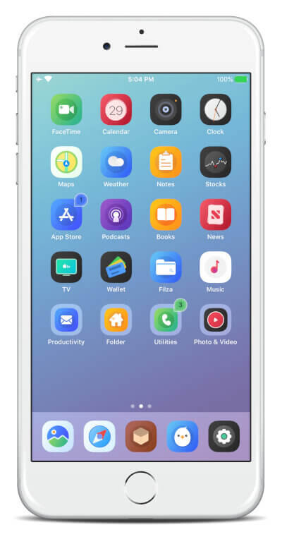 Portrait iPhone Home Screen with a five-icon dock